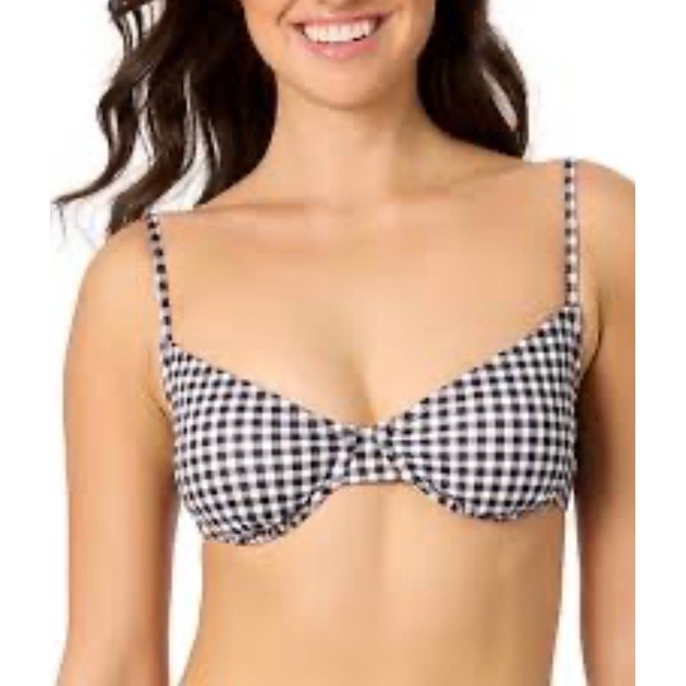 Salt + Cove Black White Gingham Underwire‎ Bikini Top Swimwear Size M NEW